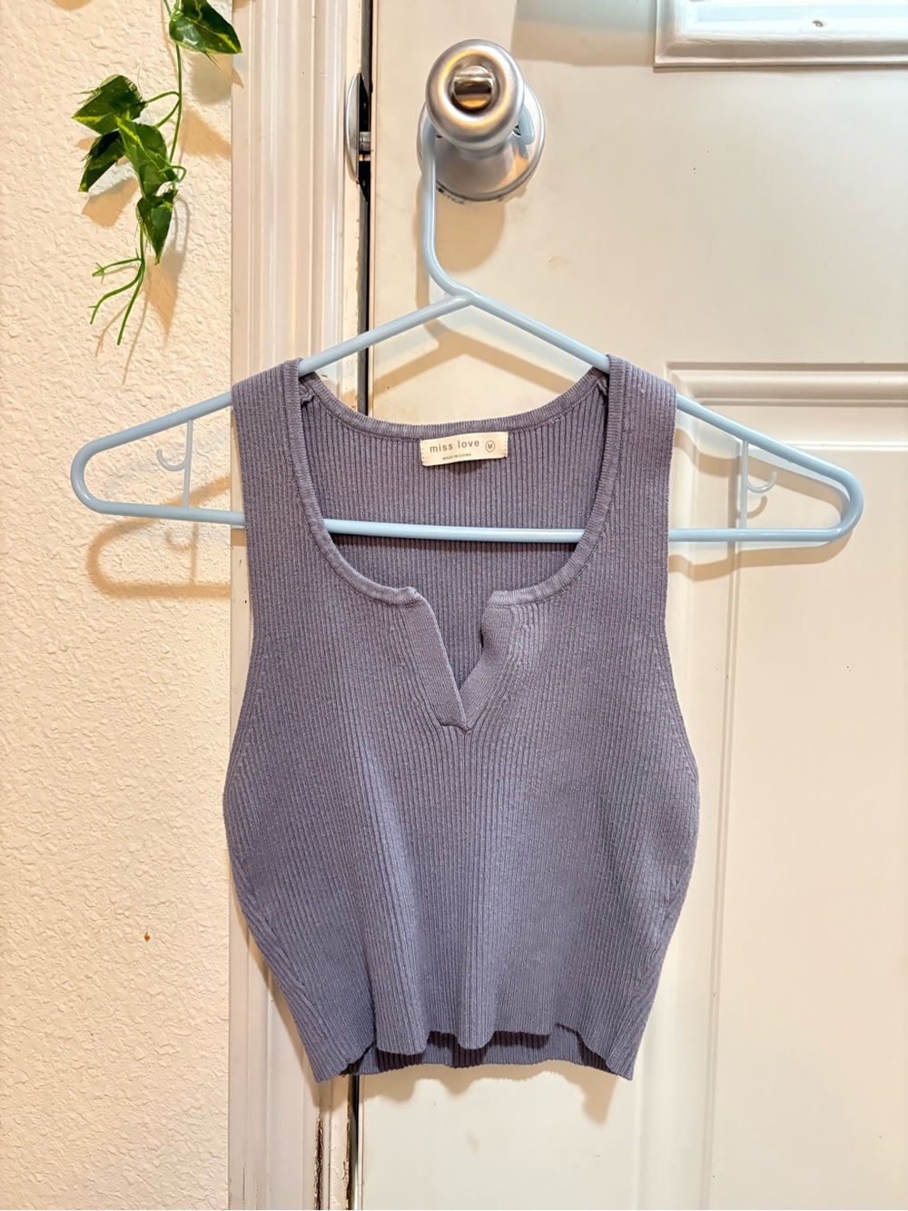 Miss Love Lavender Ribbed Notch-Neck Crop Tank